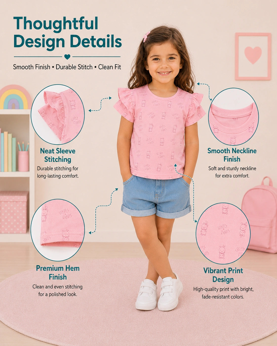 Pretty Prints Girls’ Cotton T-Shirt – Pack of 3