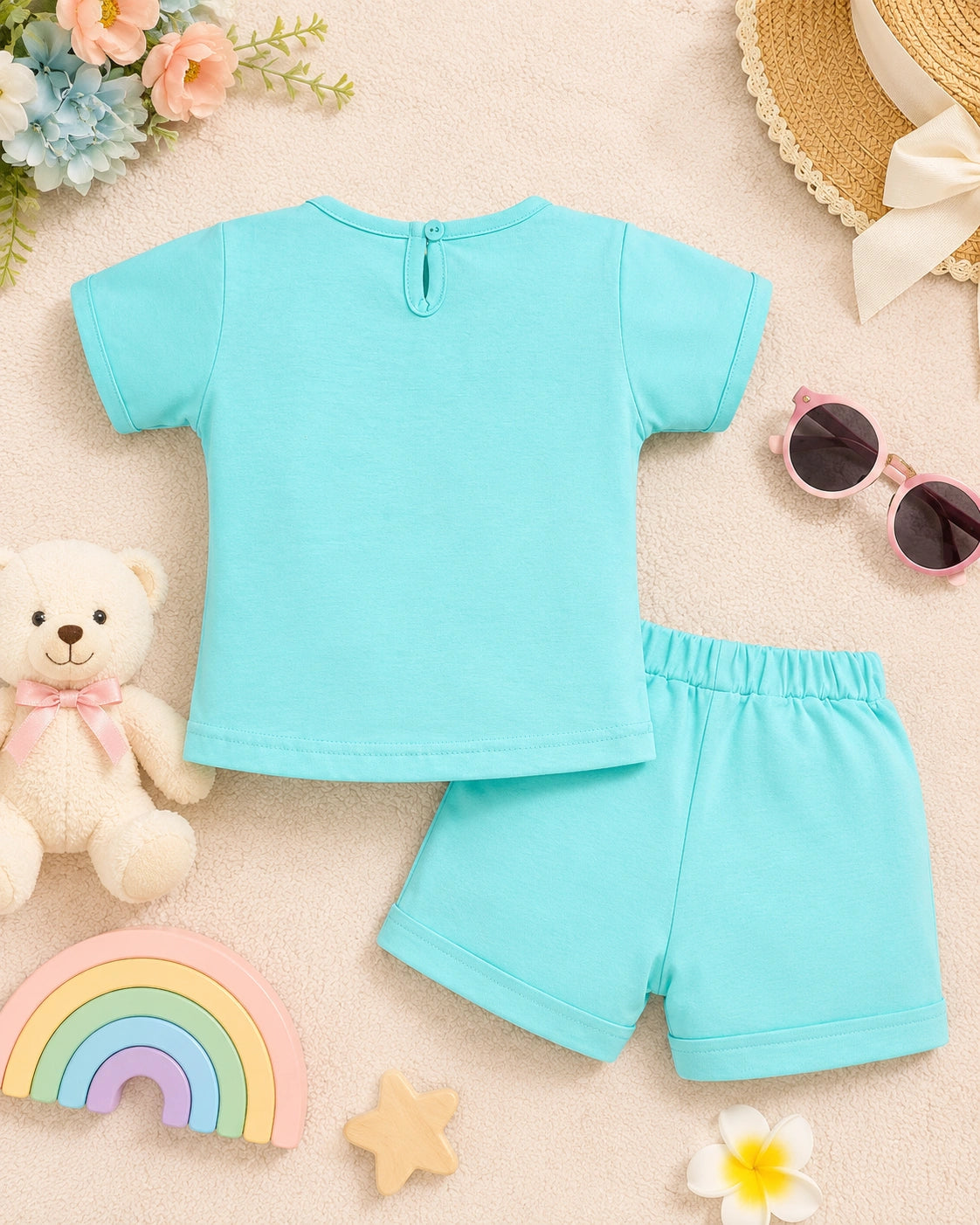 Classy Aqua Blue Cotton T-Shirt & Shorts Set
