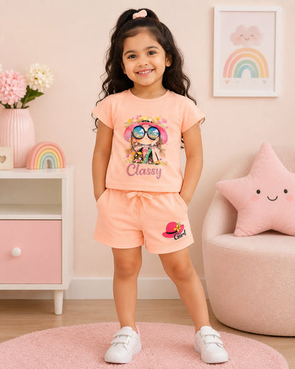 Classy Aqua Blue Cotton T-Shirt & Shorts Set