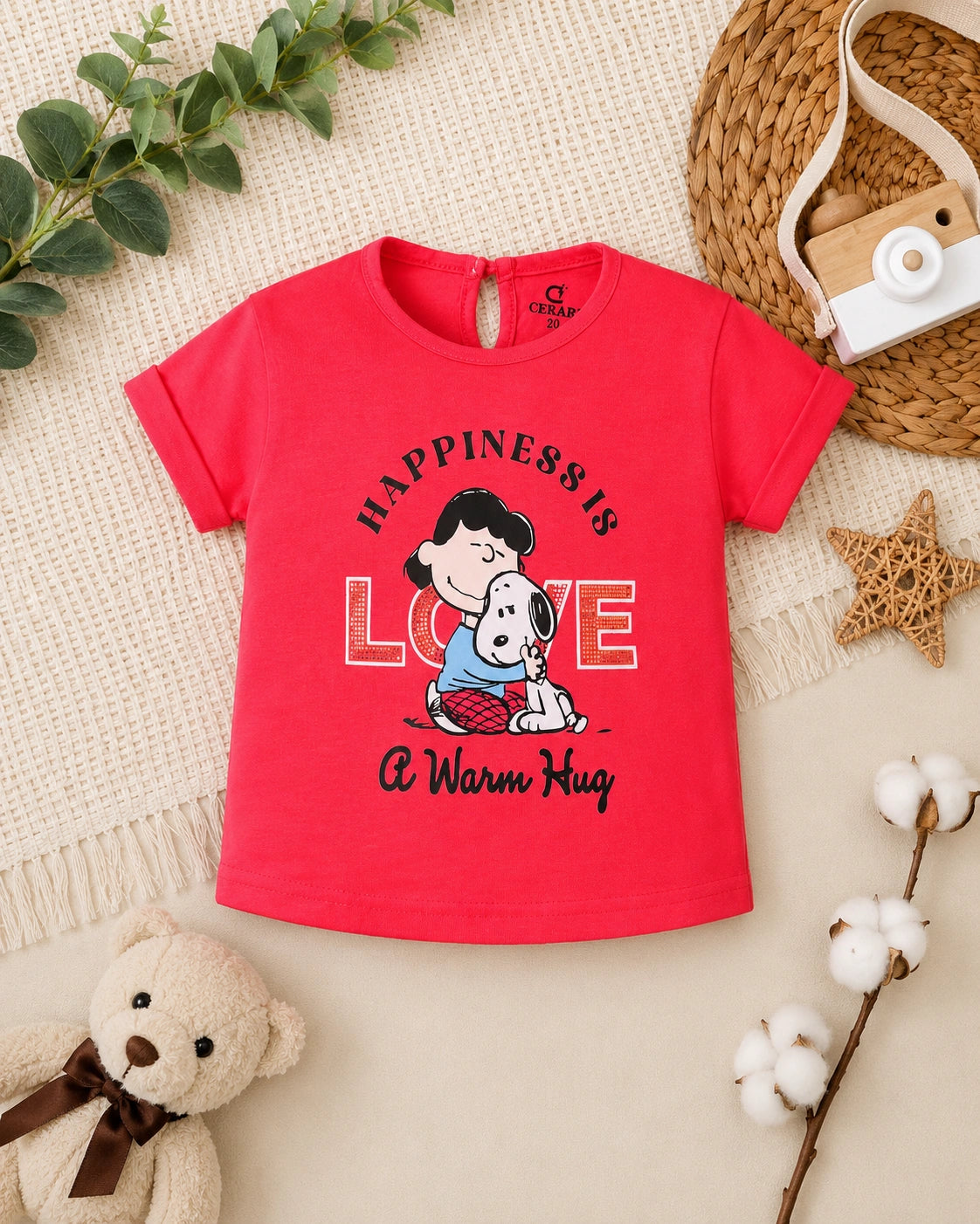 Happiness Red Pure Cotton T-Shirt & Shorts Set