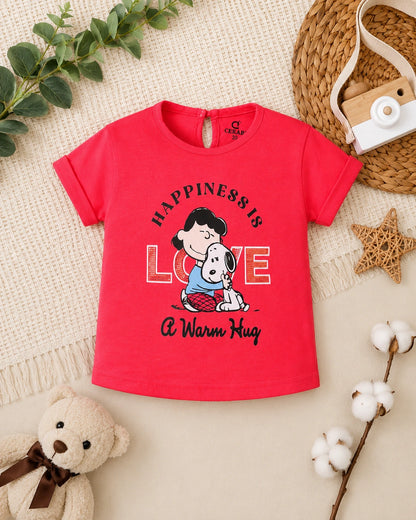 Happiness Red Pure Cotton T-Shirt & Shorts Set