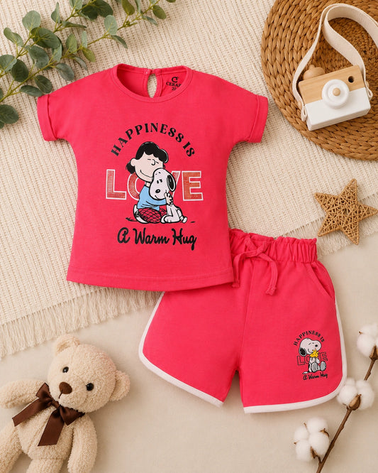 Happiness Red Pure Cotton T-Shirt & Shorts Set