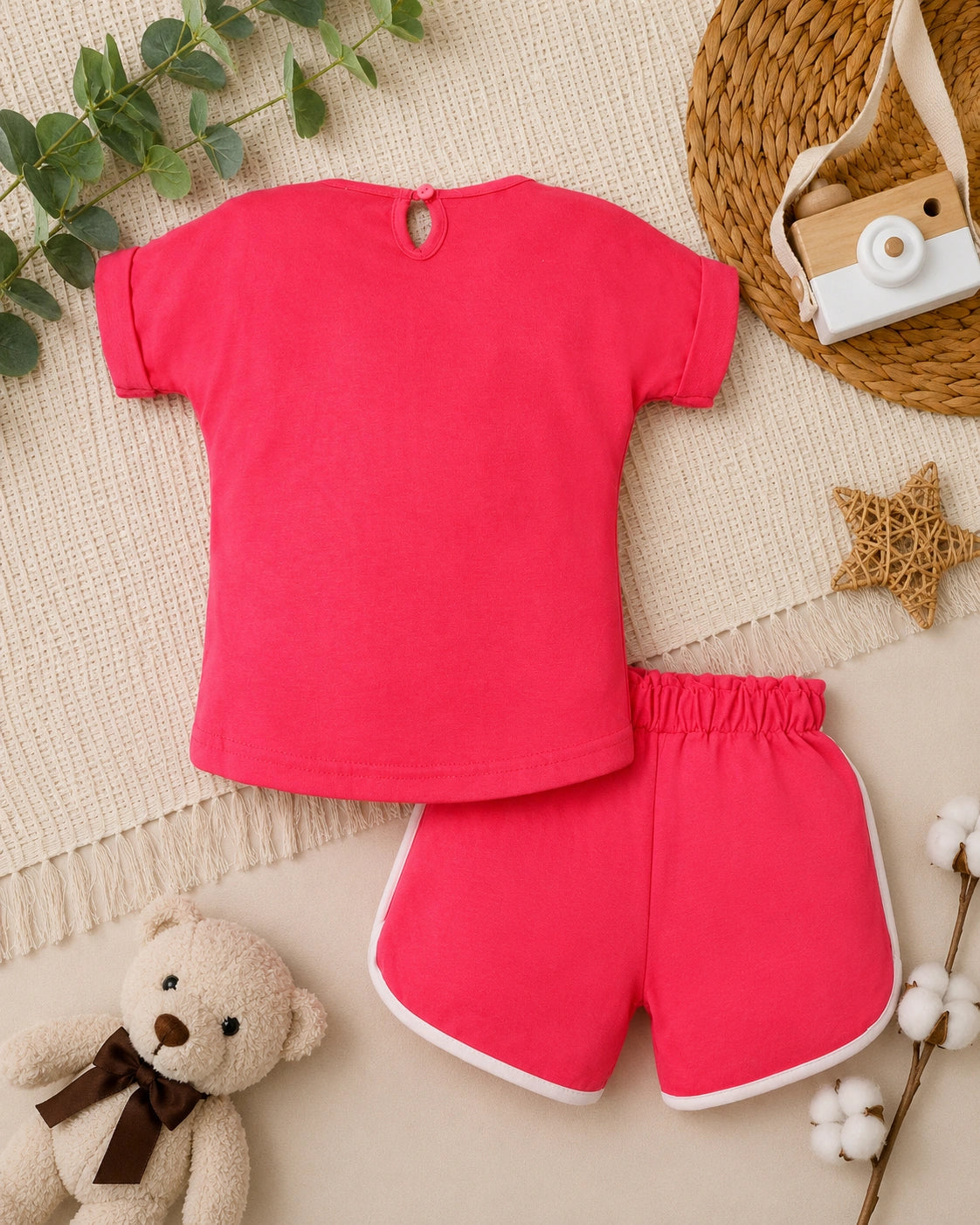 Happiness Red Pure Cotton T-Shirt & Shorts Set
