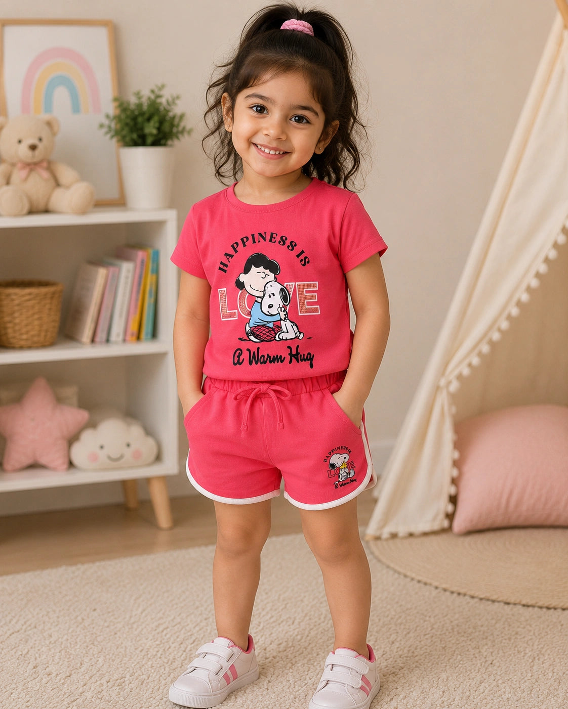 Happiness Red Pure Cotton T-Shirt & Shorts Set
