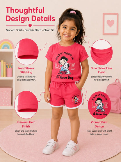 Happiness Red Pure Cotton T-Shirt & Shorts Set