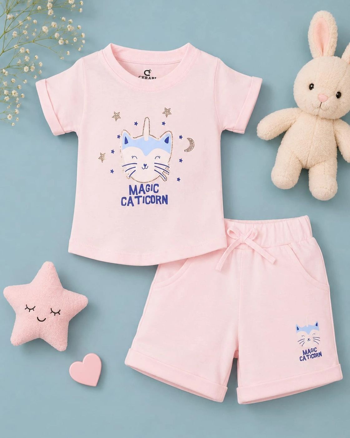 Magic Caticorn Pink T-Shirt & Shorts Set