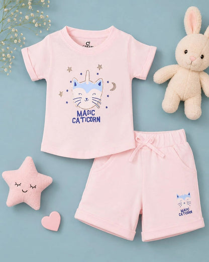 Magic Caticorn Pink T-Shirt & Shorts Set
