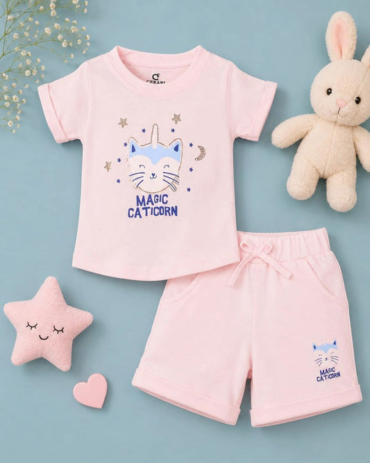 Magic Caticorn Pink T-Shirt & Shorts Set
