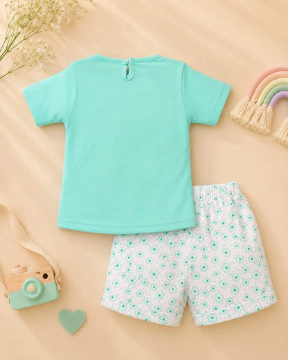 Beautiful Girl Aqua Blue T-Shirt & Floral Shorts Set