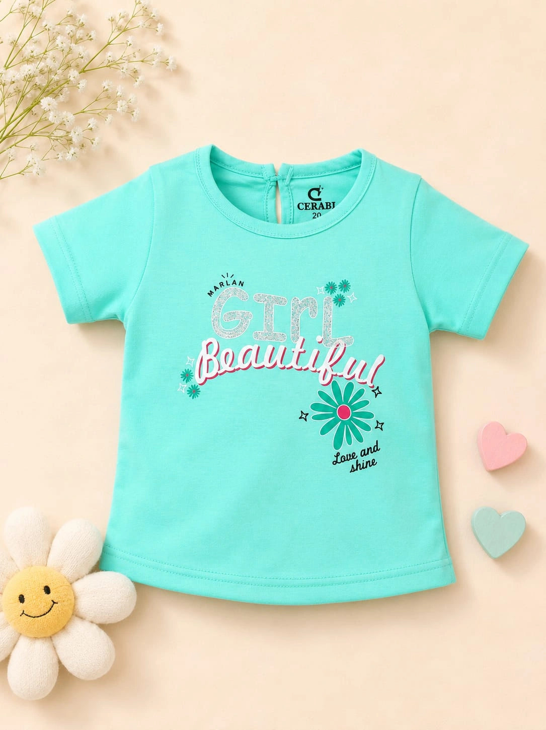 Beautiful Girl Aqua Blue T-Shirt & Floral Shorts Set