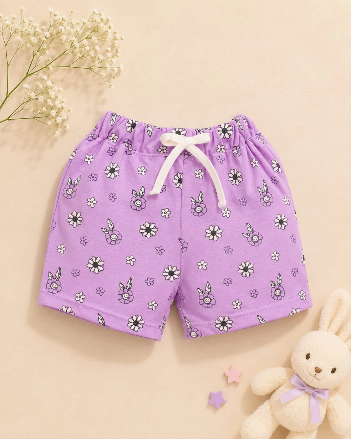 Floral Love White T-Shirt & Purple Shorts Set