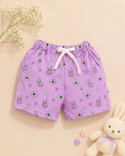Floral Love White T-Shirt & Purple Shorts Set