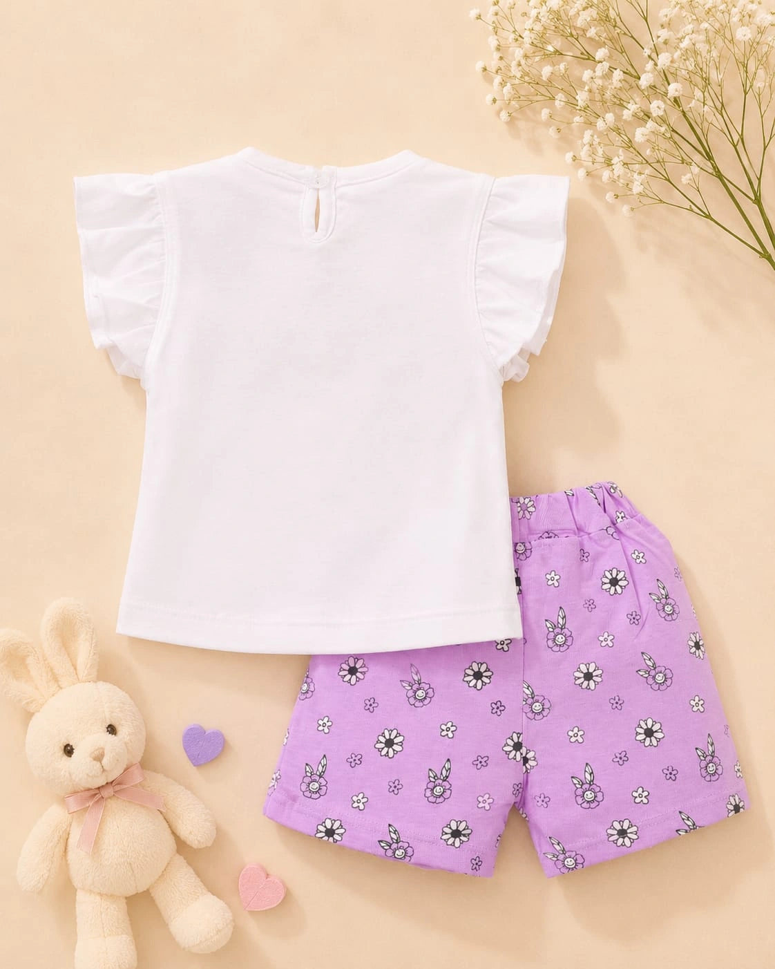 Floral Love White T-Shirt & Purple Shorts Set