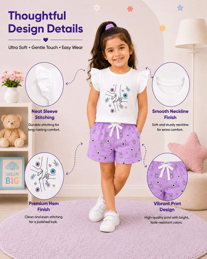 Floral Love White T-Shirt & Purple Shorts Set