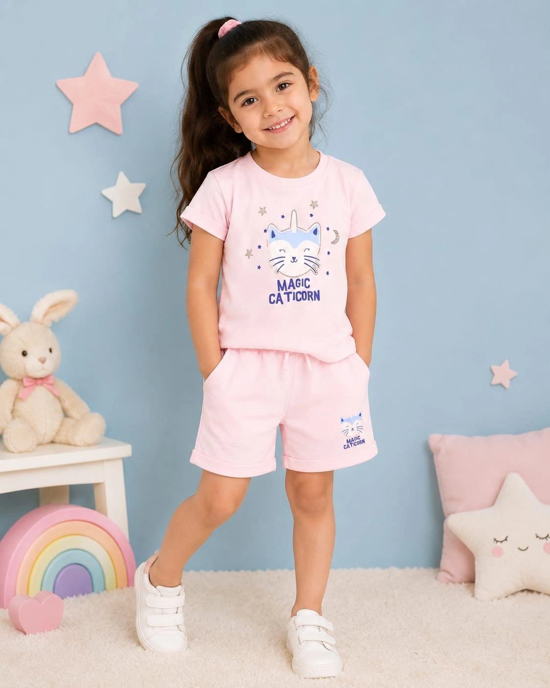 Magic Caticorn Pink T-Shirt & Shorts Set