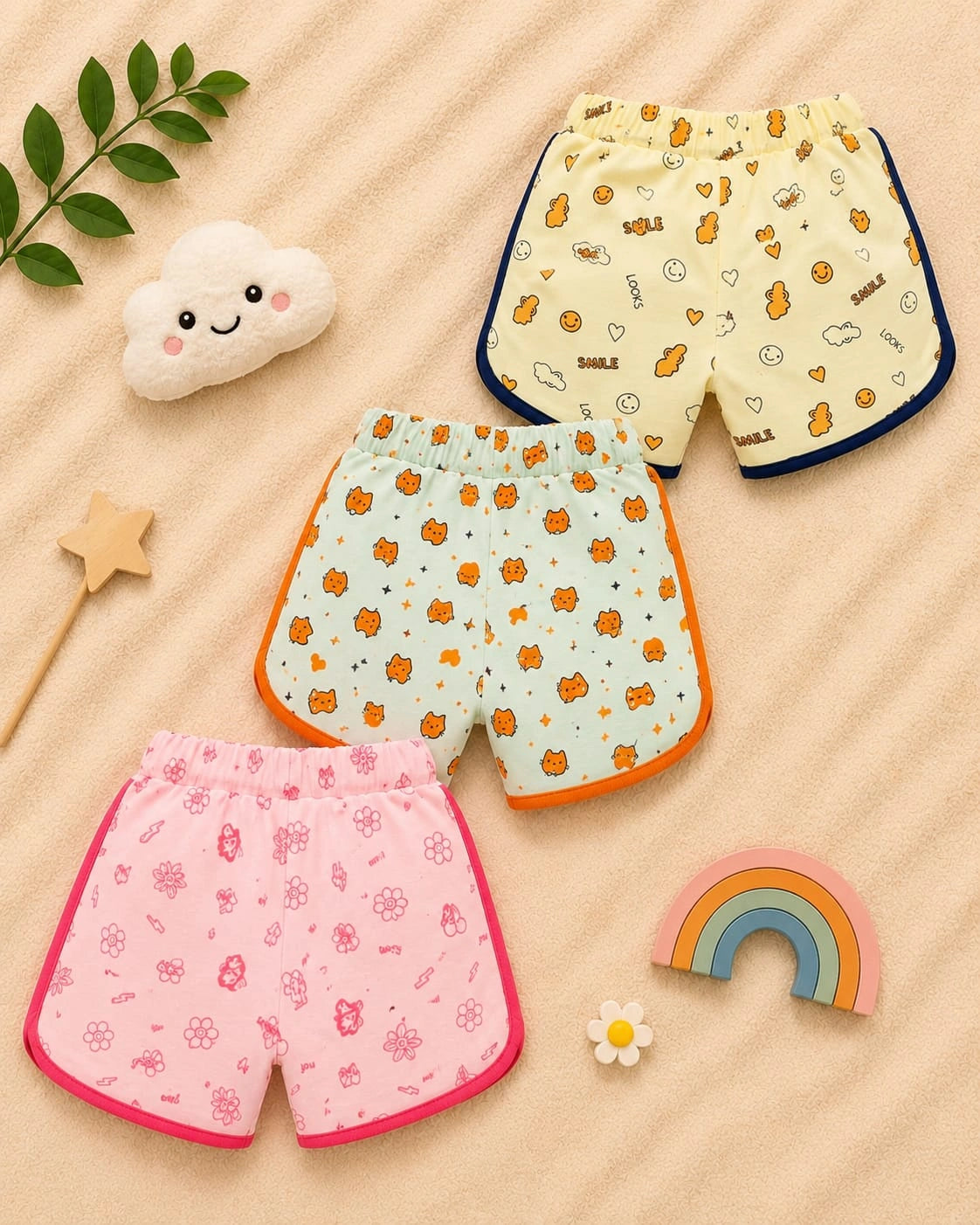 Fun Printed Cotton Shorts – Pack of 3