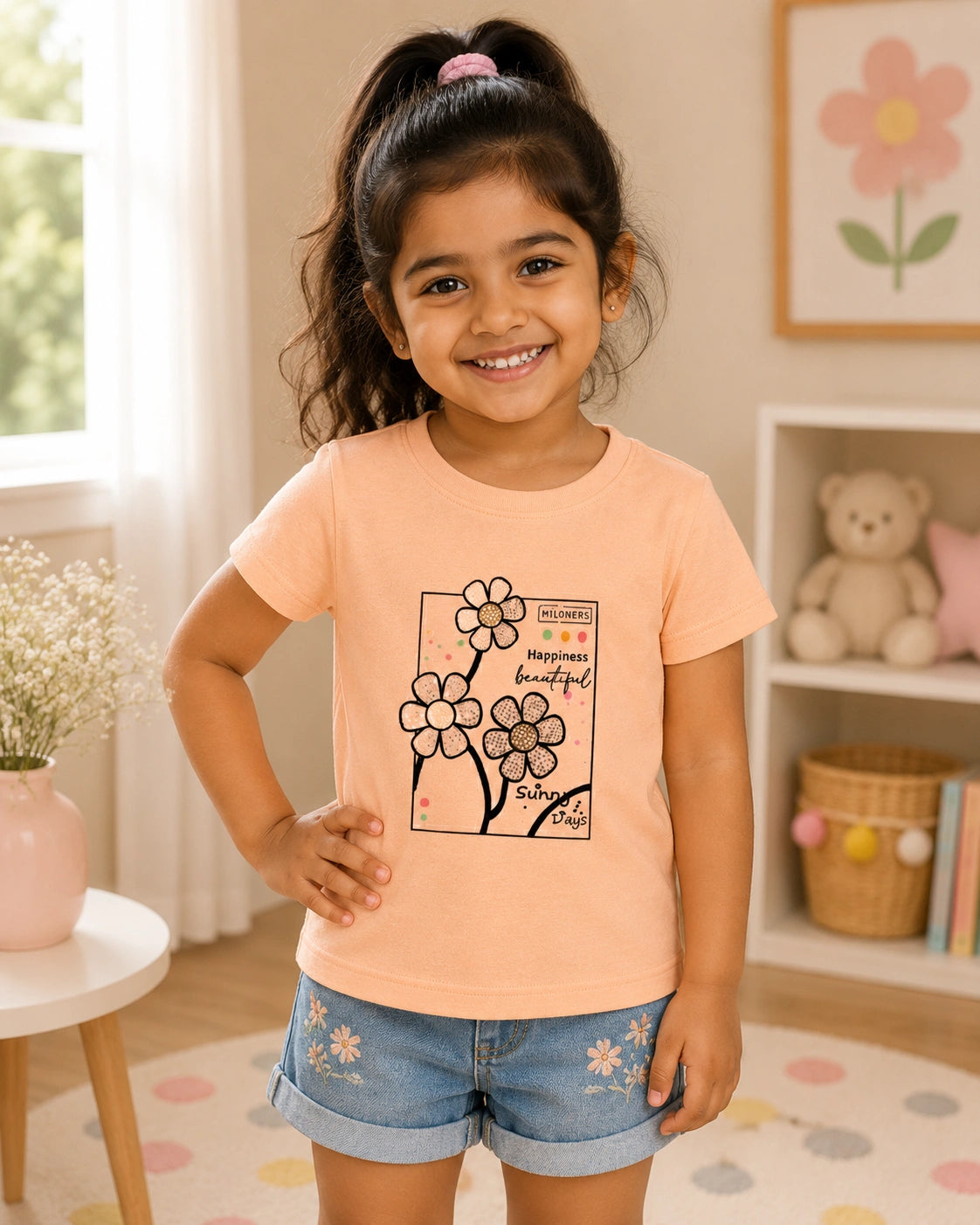 Happiness Floral Yellow Cotton T-Shirt