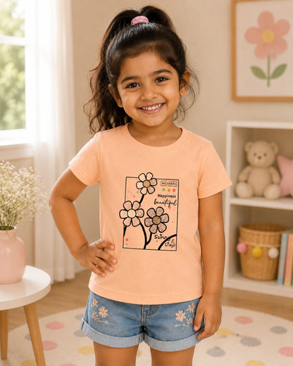 Happiness Floral Yellow Cotton T-Shirt