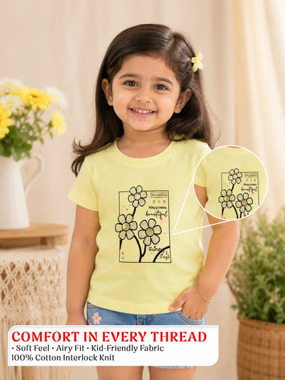 Happiness Floral Yellow Cotton T-Shirt