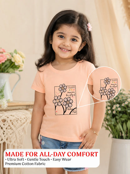 Happiness Floral Yellow Cotton T-Shirt