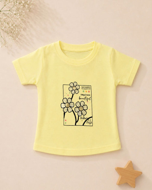 Happiness Floral Yellow Cotton T-Shirt