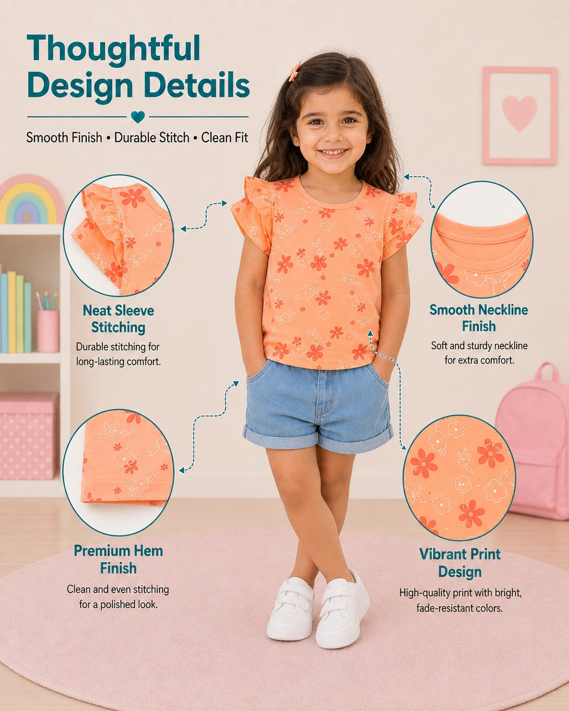 Pretty Prints Girls’ Cotton T-Shirt – Pack of 3