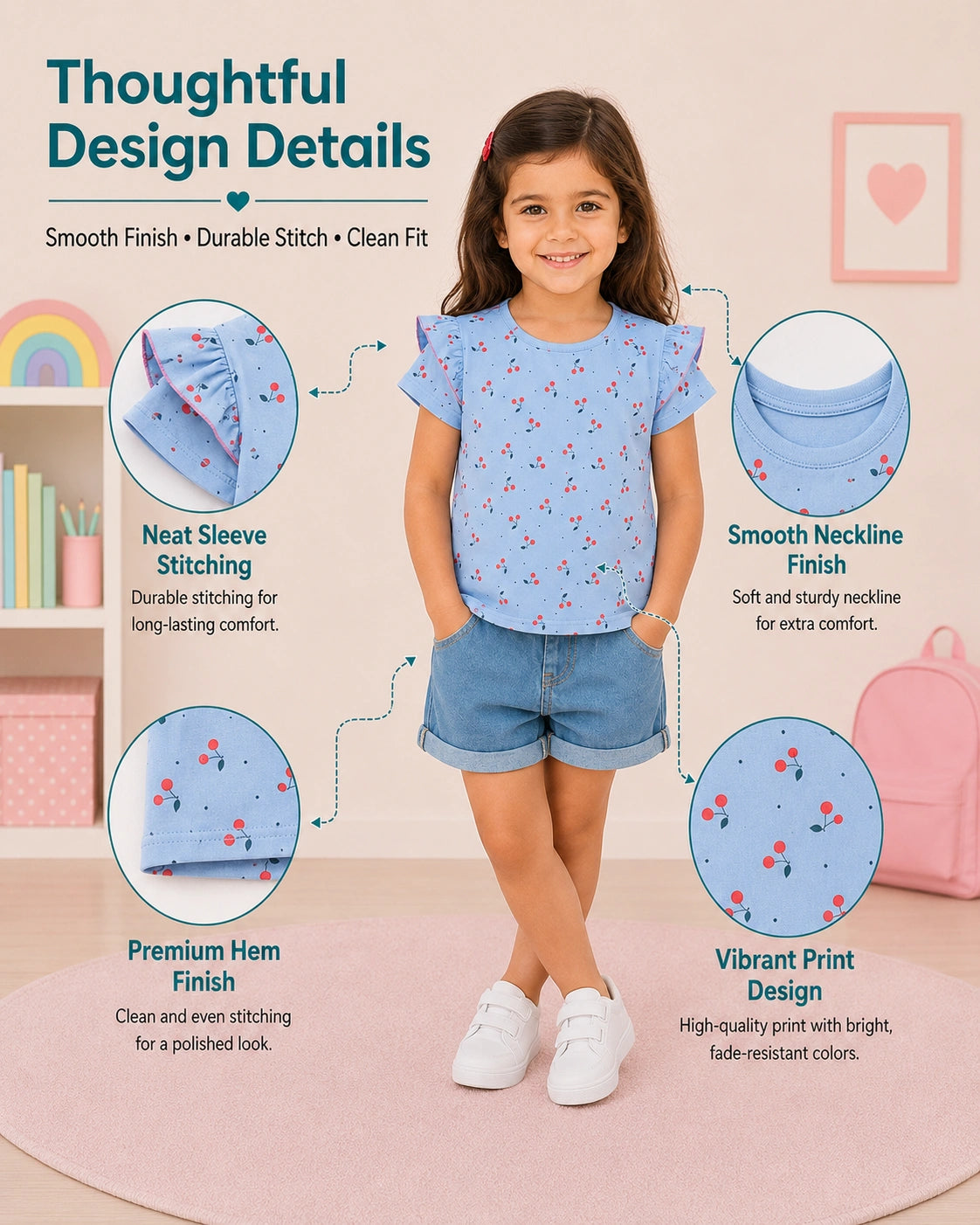 Pretty Prints Girls’ Cotton T-Shirt – Pack of 3