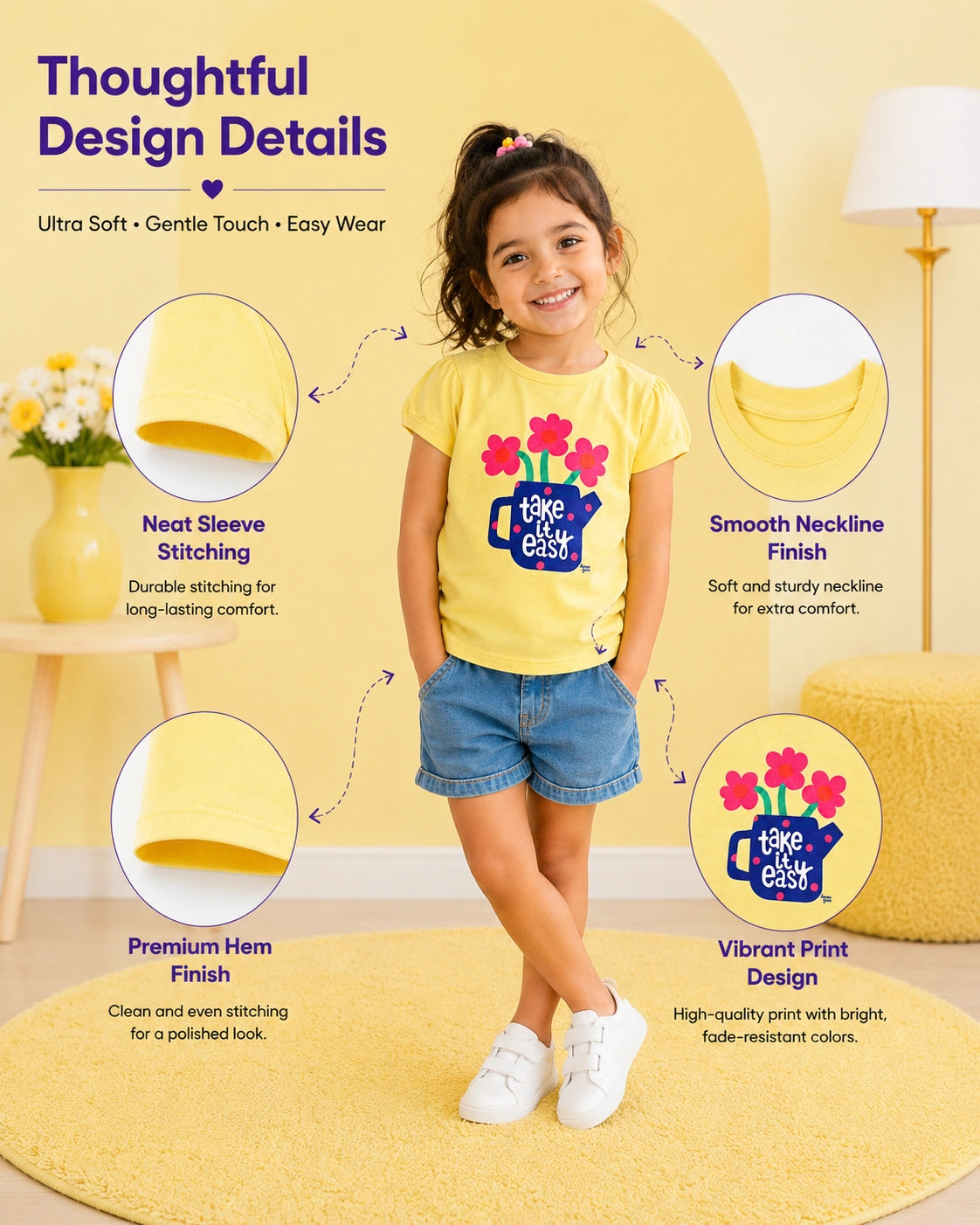 Happy Little Moments Girls’ Cotton T-Shirt – Pack of 3