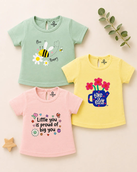 Happy Little Moments Girls’ Cotton T-Shirt – Pack of 3