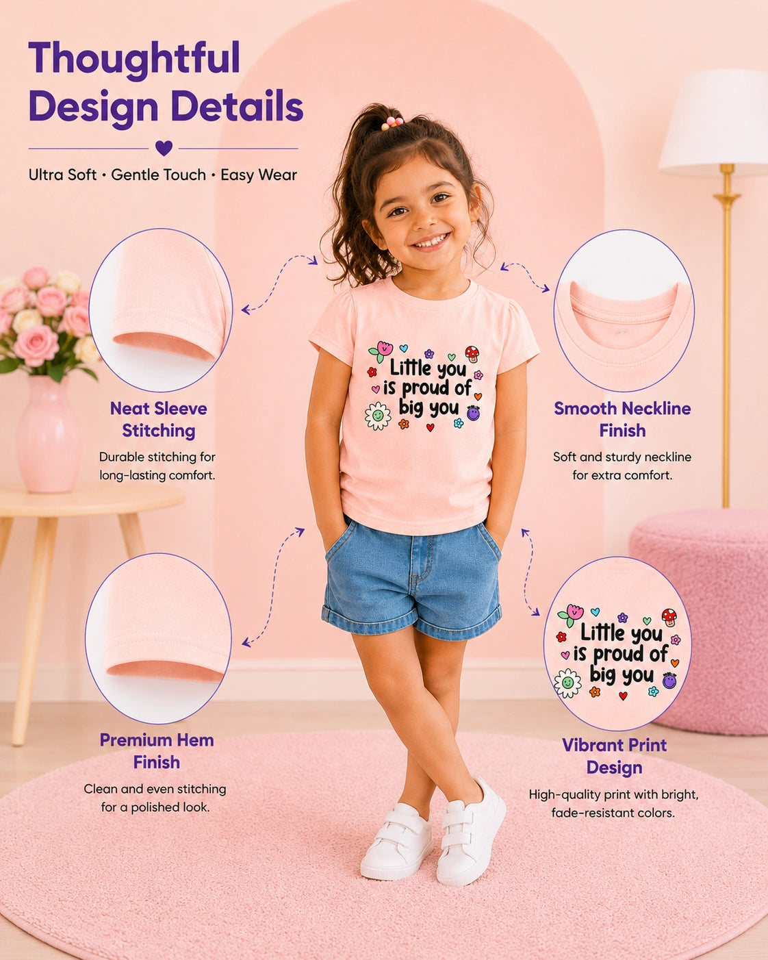 Happy Little Moments Girls’ Cotton T-Shirt – Pack of 3